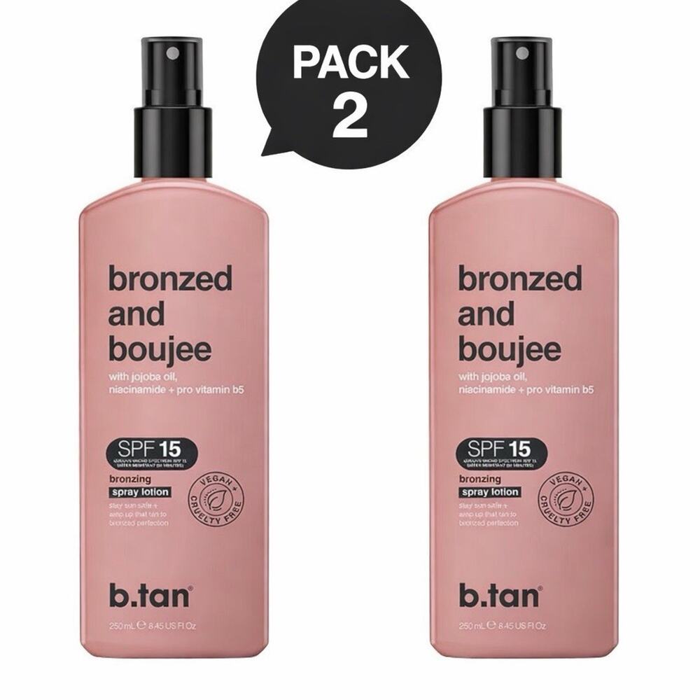 B.Tan Bronzing Spray Lotion SPF 15, Tanning Lotion for Women, 8.45 oz, 2 Pack